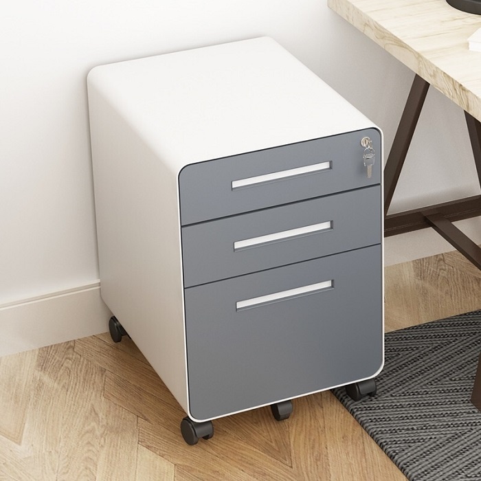 Steel 3 Drawer Mobile Office File Cabinet with Lock  Rolling Pedestal