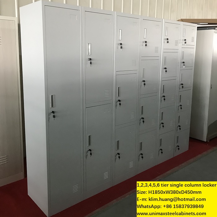 Standard single column metal locker, 1,2,3,4,5,6 compartment