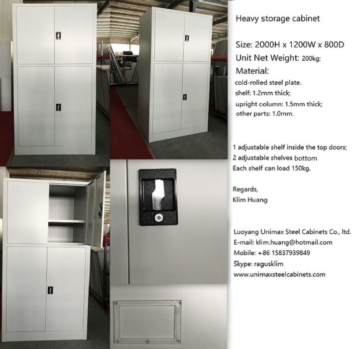 Newly Finished Heavy Storage Cabinet H2000 x W1200 x D800mm, Each shelf load 150kg