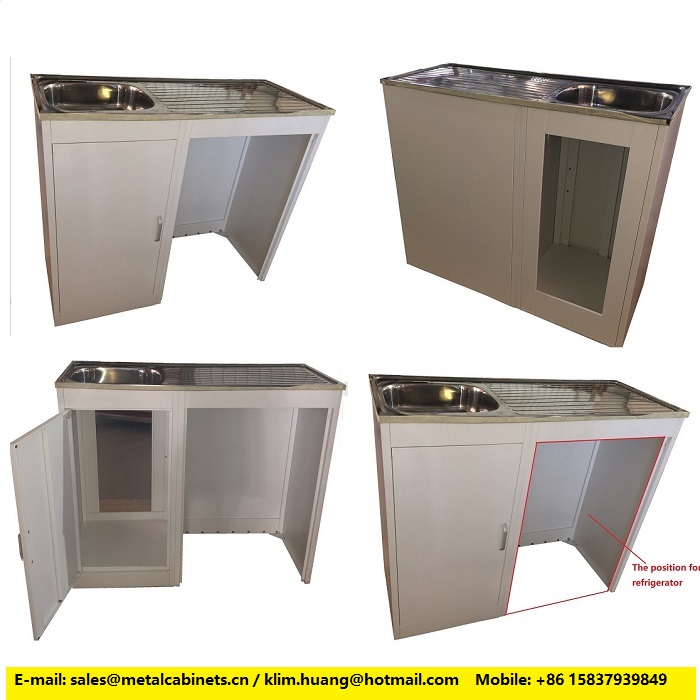 Steel Kitchen Sink Cabinet with the Position for Refrigerator for customer in France