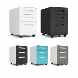 Steel 3 Drawer Mobile Office File Cabinet with Lock  Rolling Pedestal