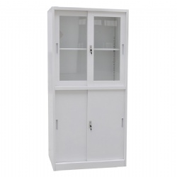 Industrial Steel File Storage Cabinet Cupboard, Sliding Door, Half Clearview, with 4 Adjustable Shelves